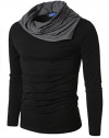 Doublju Mens Turtle Neck with Shirring Detail BLACK US - S Asian Medium