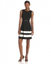 Calvin Klein Women's Sleeveless Belted Striped Fit-and-Flare Dress