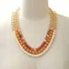 Three Row Bead and Pearl Necklace and Earring Set (Brown Plated)