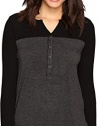 Splendid Women's Thermal Mixed Media Henley Black Shirt