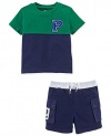 Ralph Lauren Baby Boys 2-Piece Colorblocked Tee & Shorts Set Green/Navy (9 Months)