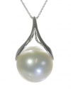 Women's Classical 925 Sterling Silver 10mm Freshwater Cultured Pearl Necklace Pendant + Chain, 18