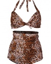 Women's Sexy High Waist Polka Dots Halter Swimwear Leopard Print XL (US:8-10)