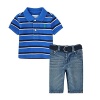 Ralph Lauren Polo Boys Striped Polo Shirt & Blue Jeans Belt Set (6 Months)