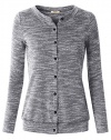 Timeson Women's Long Sleeve Button Down Crew Neck Knit Cardigan Sweater