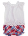 Ralph Lauren Polo Baby Girls Embroidered Top & Plaid Bloomer Set (18 Months)