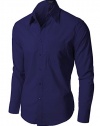 Stylish Comfortable Solid Color Long Sleeve Dress Shirts Navy S