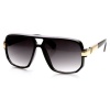 zeroUV - Classic Square Frame Plastic Flat Top Aviator Sunglasses (Black Gold)