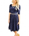 Haley A-Line Modest Dress in Navy Lace
