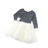 DDLBiz Girl Pageant Stripe Splice Long Sleeve Dress Princess Dress Kid Clothes