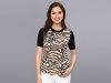 REBECCA TAYLOR Womens Tiger Jersey Combo Silk And Knit Top Black 180026F