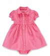 Ralph Lauren Baby Girls' Ruffled Oxford Shirtdress-Pink-6 Months