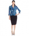 Le Suit Women's Two-Piece Three-Button Printed Jacket and Skirt Suit Set