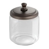 InterDesign York Bathroom Vanity Glass Apothecary Jar for Cotton Balls, Swabs, Cosmetic Pads - Short, Clear/Bronze