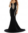 YFFaye Women's Deluxe Lace Applique Black Mermaid Party Dress