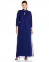 Alex Evenings Women's Plus-Size Gown and Mandarin Jacket Set, Electric Blue, 24W