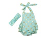 PoshPeanut Toddler Baby Girls' Cotton Summer Outfit Ruffle Rompers Dress with Matching Headband Aqua