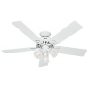 Hunter Fan Company 53114 The Sontera 52-Inch Ceiling Fan with Five White/Bleached Oak Blades and Light Kit, White