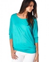 Women's Solid Color Dolman 3/4 Sleeve Pullover Tee Shirt Top Blouse (Medium, Aqua)