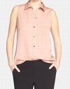 Theory Womens Petite Cap-Sleeve Button Down Shirt Silk Pink P