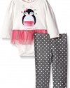 Hartstrings Baby-Girls Bodysuit with Tulle Skirt and Printed Dot Legging Set, Marshmallow, 0-3 Months