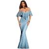 BYY Womens Spaghetti Straps Ruffled Off Shoulder Light Blue Mermaid Dress