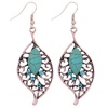 Yazilind Jewelry Vintage Tibetan Silver Leaf Shape Turquoise Crystal Drop Dangle Earrings for Women