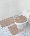 3 Piece Bath Rug Set Pattern Bathroom Rug (20x32)/large Contour Mat (20x20) with Lid Cover (Beige)