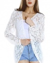 Women's Light Loose Solid Lace Elegant Long Sleeve Sheer Long Kimono (Large, White)