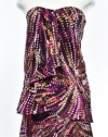 BCBGMAXAZRIA Silk Strapless Ruffle Dress, Azalea Mystic, Size 12