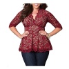 Sexy Plus Size V-neck Sleeved Floral Lace Tunic Tops Blouse (XL-5XL) by Luck Wang