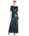 BCBGMax Azria Women's Ennor Sequin Maxi Dress, Deep Jade Combo, Small