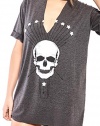 Papijam Women Skull Pattern V-neck Short Sleeve Blouse T-shirt Tops