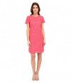 Calvin Klein Women's Short Sleeve Floral Lace Shift, Watermelon, 10