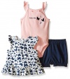 Calvin Klein Baby Girls' Printed Top, Solid Bodysuit and Short Set