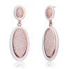 White Ceramic Ovel Hanging With Clear CZ Rose Silver Earrings