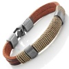 Dark Brown Leather Wound-around Nature Thread Bracelet for Him and Her, Unisex, Leather, 8