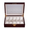 Classic Traditional Design 10 Slots Cherry Wood Finished Watch Jewerly Storage Box Glass Top Keys For Secuirty