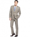 Tasso Elba Beige/Khaki Plaid Wool Blend Two Button Flat Front New Men's Suit