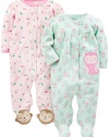 Simple Joys by Carter's Baby Girls' 2-Pack Cotton Footed Sleep and Play, Owl/Monkey, 3-6 Months