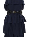 London Times Women's Tiered Belted Strapless Dress