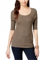 INC International Concepts Women's Button-Trim Elbow-Sleeve Sweater