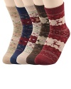 Zando Womens Fashion Printed Soft Wool Super Thick Warm Casual Winter Crew Socks 5 Pack Christmas Deer(1)