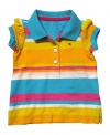 Tommy Hilfiger Baby Girls' Striped Capped Sleeve Polo Shirt (3-6 Months, Turquoise / Pink / Orange)