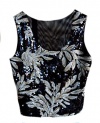 XQS Womens Casual Splice Printed Sequin Sleeveless Tank Tops black One-Size
