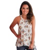 Sunsee Women Sleeveless Flower Printed Tank Top Casual Blouse T Shirt (L, White)