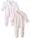 Little Me Baby Girls' 2 Pack Footie, White/Pink, 3 Month