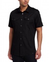 Marc Ecko Cut & Sew Men's Short Sleeve Solid Poplin Military Shirt, Black, X-Large