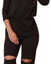 Aro Lora Women's One-shoulder Casual Wear Ripped Sport Jumpsuits Rompers X-Large Black