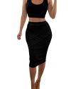 LaSuiveur Womens Crop Top Midi Skirt Outfit Two Piece Bodycon Bandage Dress